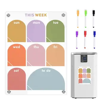 냉장고용 아크릴 마그네틱 메모 보드, 클리어 드라이 지우기 보드, 냉장고용 주간 식사 플래너 포함