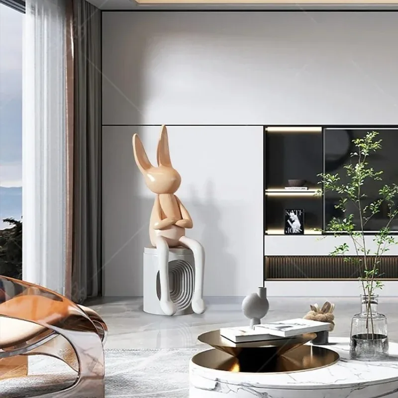 living room TV cabinet entrance rabbit ornament light luxury cream style cartoon sculpture floor decoration