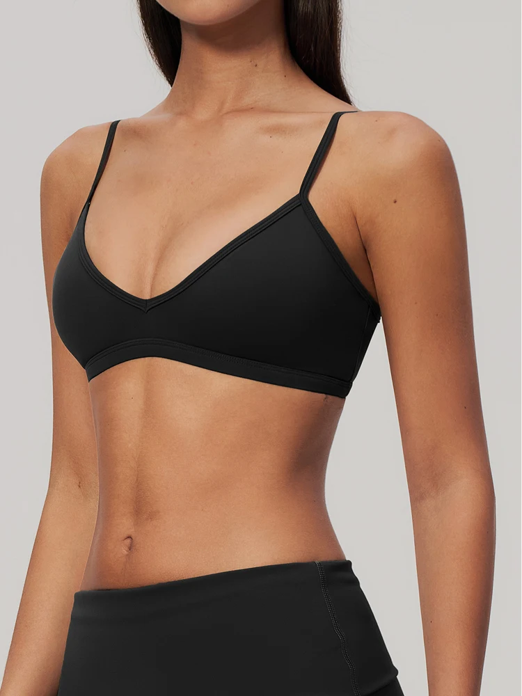 VITALINOVO Criss Cross Cute Back Sports Bra for Women V Neck Sports Bra Light Support Adjustable Strap Yoga Bra Workout Cami Top