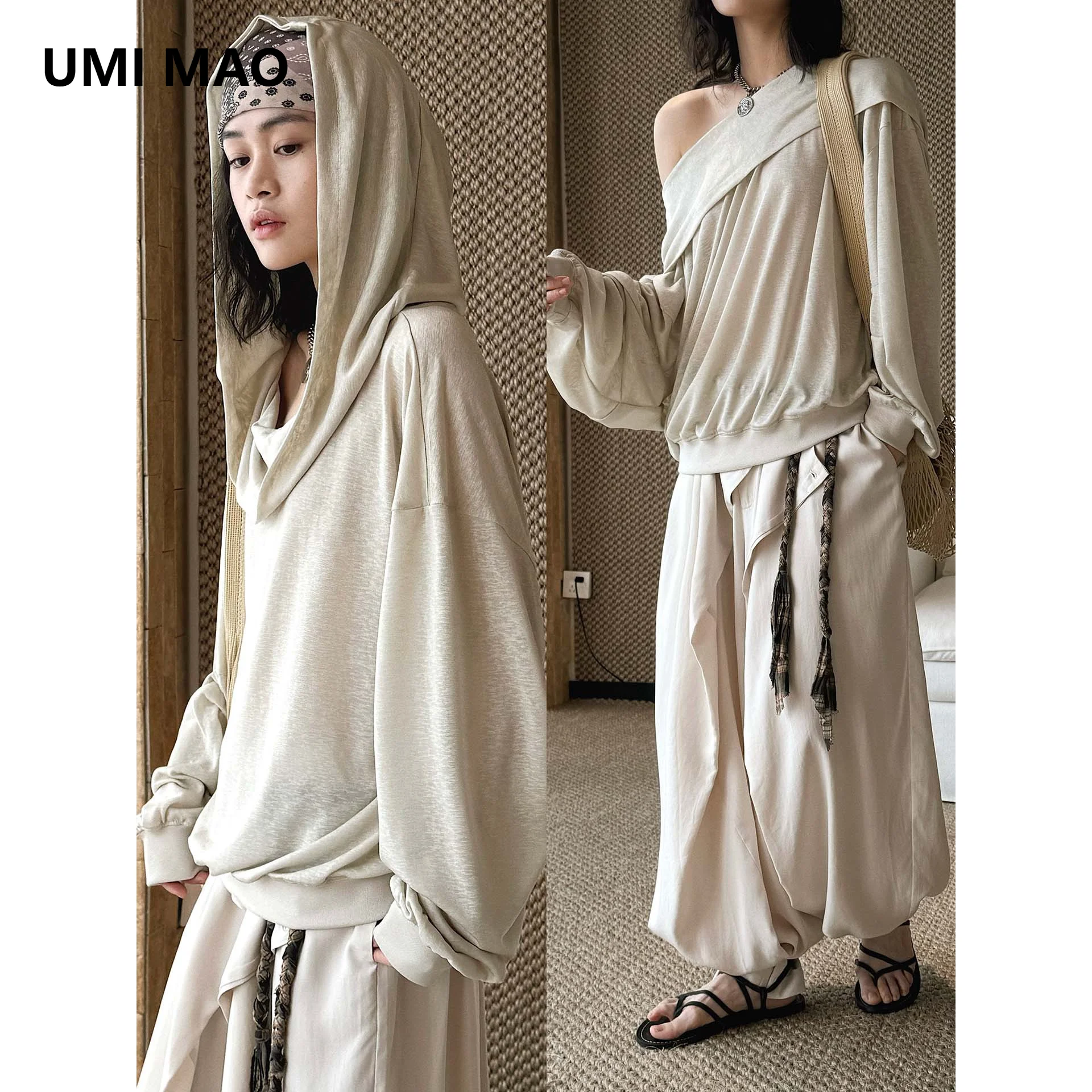 UMI MAO Spring Summer New Tops Parisian Fashion INS Style One-Shoulder Two-Way Wear Tencel T-Shirt Cover-Up Sunscreen Top