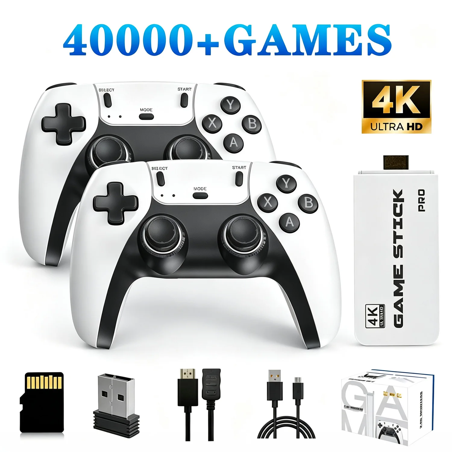Bezprzewodowa konsola do gier M15 4K z ponad 40 000 grami, kartą TF o pojemności 64 GB i dwoma kontrolerami 2.4G, kompatybilna z grami PS1/Arcade i klasycznymi grami.