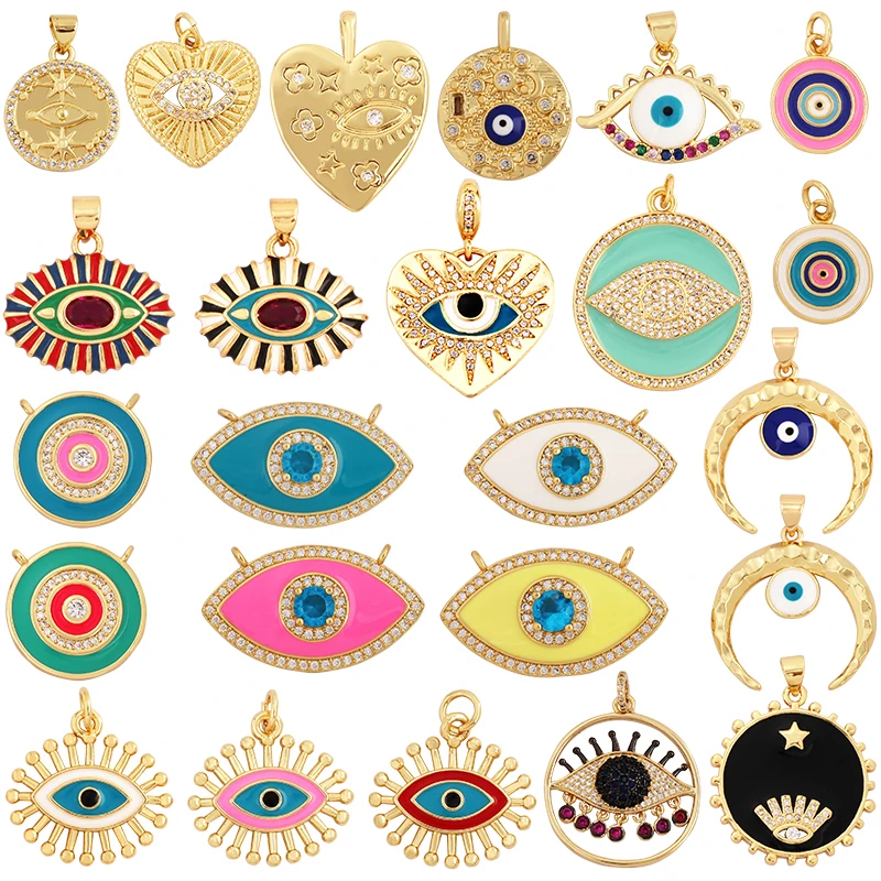 

New Style Star Moon Colourful Amulet Turkish Lucky Evil Eye Charm Pendant,Inlaid Zircon Jewelry Bracelet Accessories L41