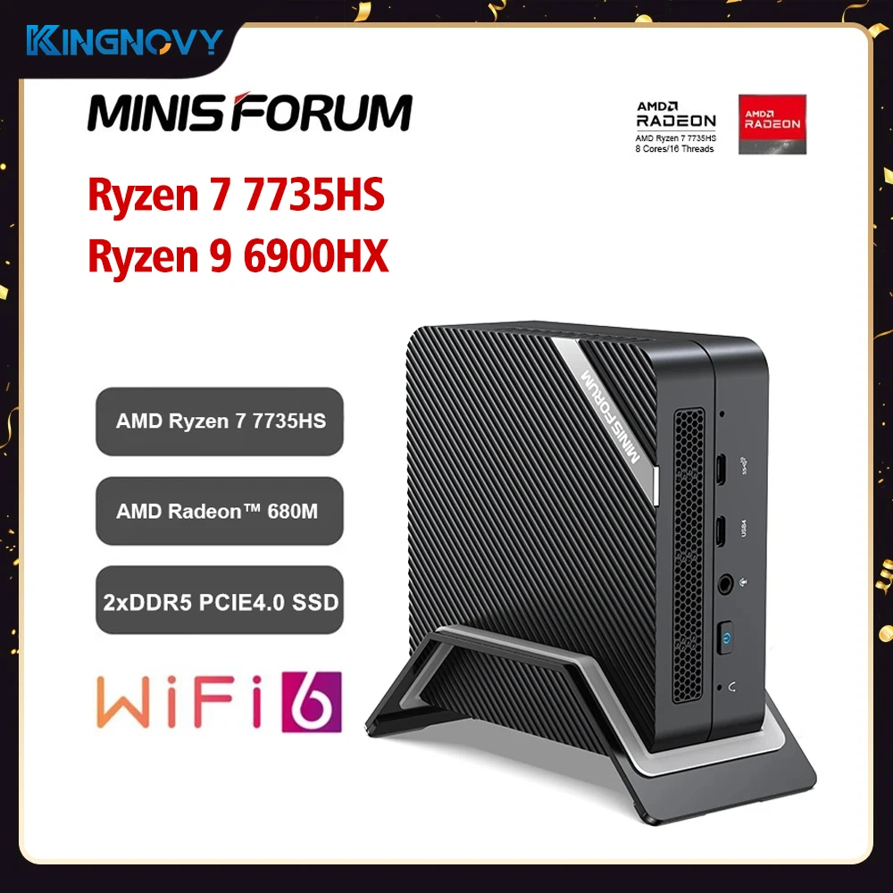 MINISFORUM UM773 UM690 Mini PC AMD Ryzen 7 7735HS Ryzen 9 6900HX 8 Cores Windows 11 Pro DDR5 PCIE4.0 8K USB4.0 Gaming Computer