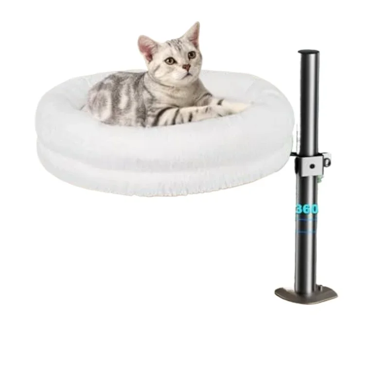 

Tabletop cat bed, white suede, comfortable and soft, round cat nest, 360 ° rotation, removable and washable