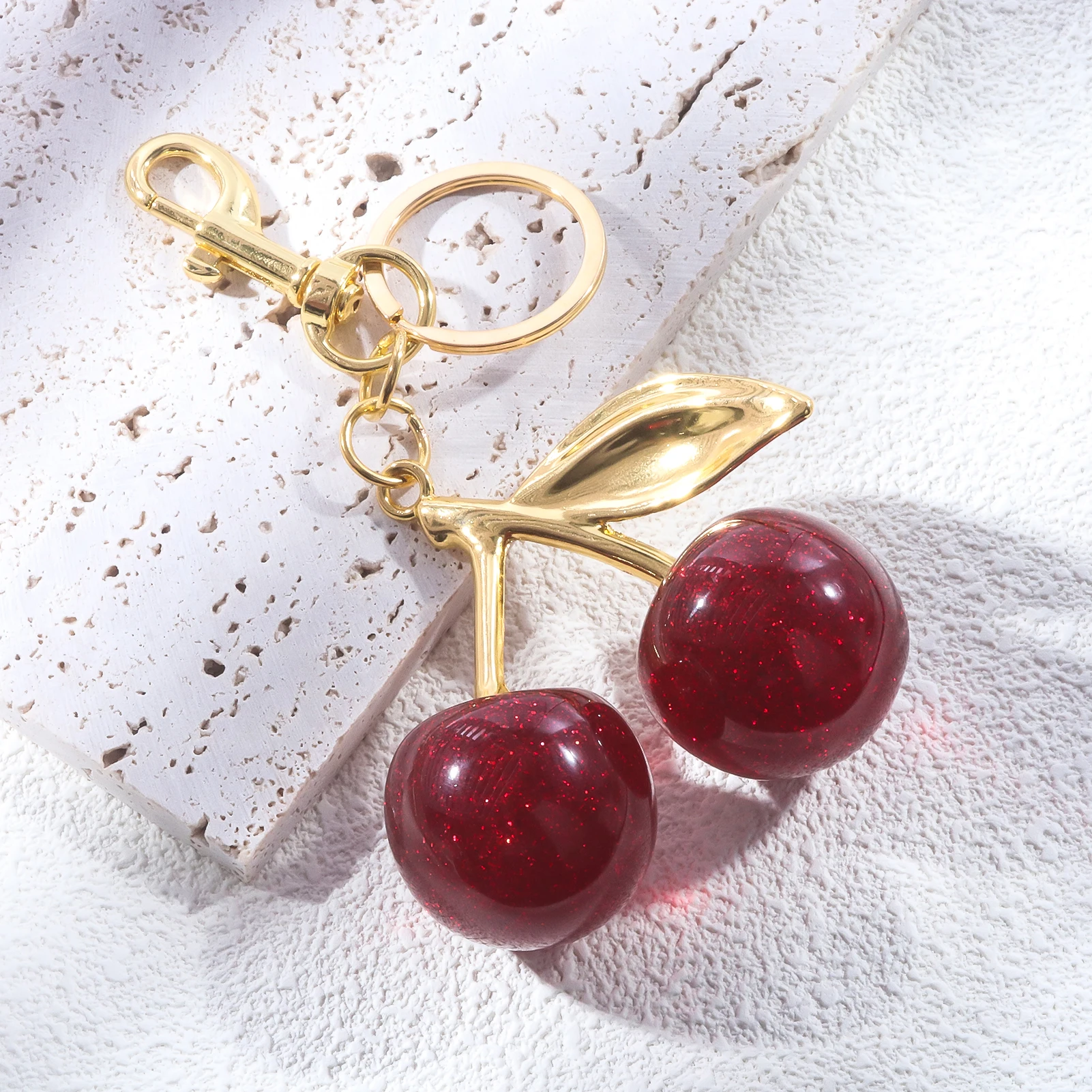 Cherry Bag Charm Keychain Exquisite Red Cherry Strawberry Apple Fruit Key Chain for Women Bag Purse Pendant Accessories Gift