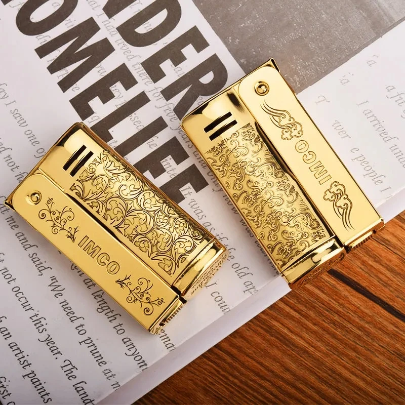 Original IMCO 6800 Kerosene Lighter Creative Retro Brass Carving Pattern Windproof Cigarette Accessories Smoking Gift for Men