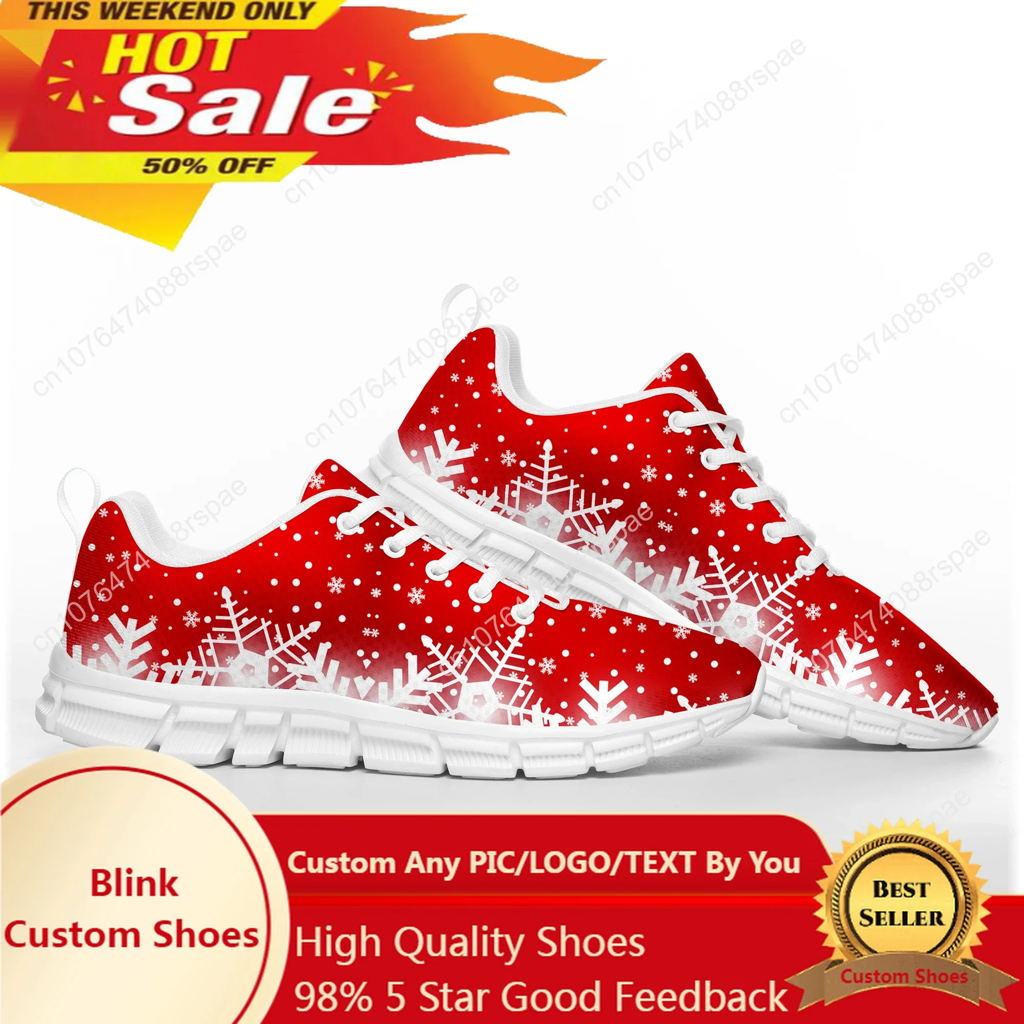 White Snowflake Red Christmas Santa Claus Snowman Sports Shoes Mens Womens Teenager Kids Children Sneakers Custom Couple Shoes