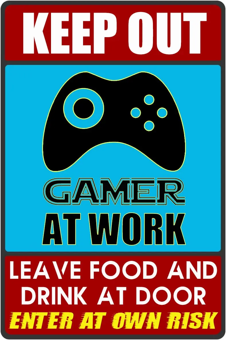 Decor 12 x ; Game Room Keep Out Gamer At Work Funny Tin Signs For Home Wall, Cafes, Bar, Man Cave, Office, Garden