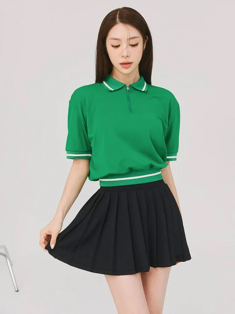 

Pleated Sports Tennis Skirt Set Golf Running Dance Leisure Colour-blocked Ribbed Top for Women Breathable Gym