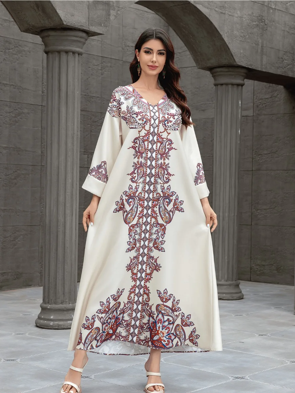 Eid Ramadan Muslim Abaya for Women Print Dresses Jalabiya Beading Morocco Dubai Abayas Kaftan Islam Vestidos Arab Long Robe 2025