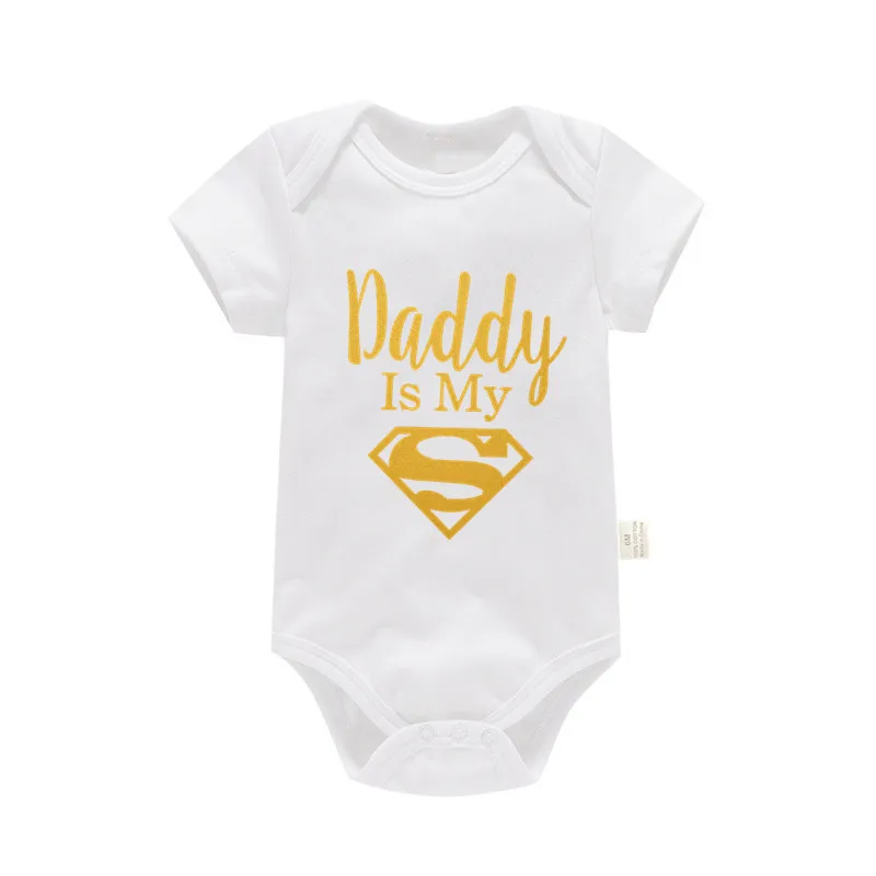 Newborn Baby Romper 100%Cotton Baby Boys Girls Clothes Funny Print Gold Daddy Is My Hero Infant Jumpsuit Cute Baby Bodysuit