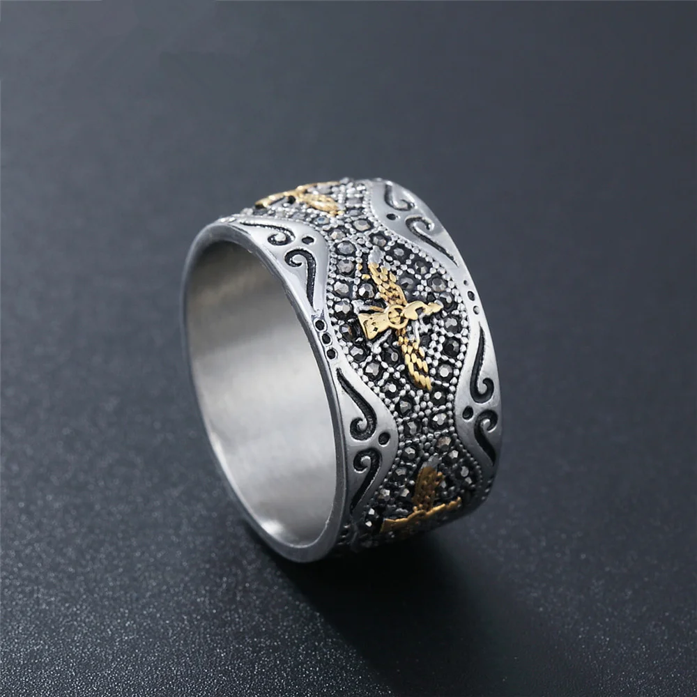 European And American Cross-border Retro Personality Freemason Eagle Flying Eagle Power Titanium Steel Ring, Available In Stock