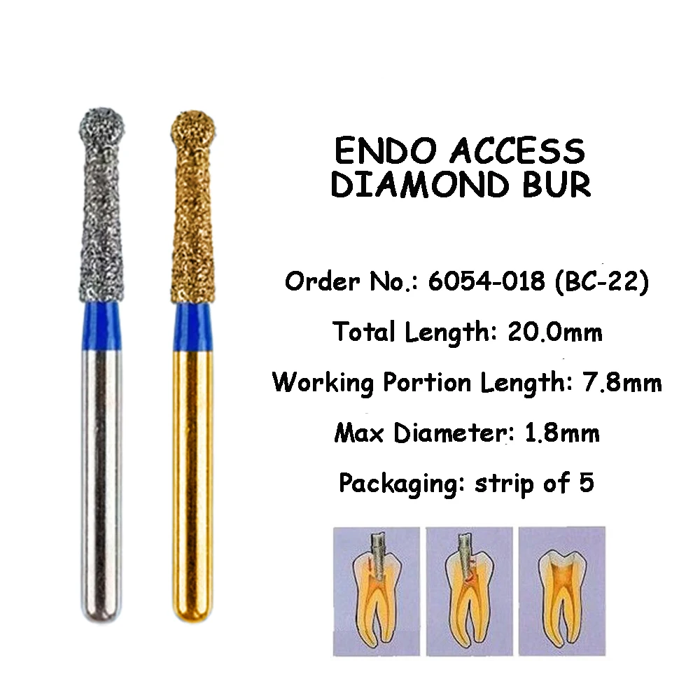 RESYDENT 6054M Dental Single-Use Round Diamond Bur, With Neck, 1 Pack, Endo Access FG Bur Multilayered coated Abrasive