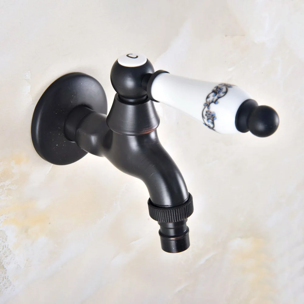 Black Oil Rubbed Bronze Wall Mount Ceramic Handle Washing Machine Faucet Garden Tap tav344