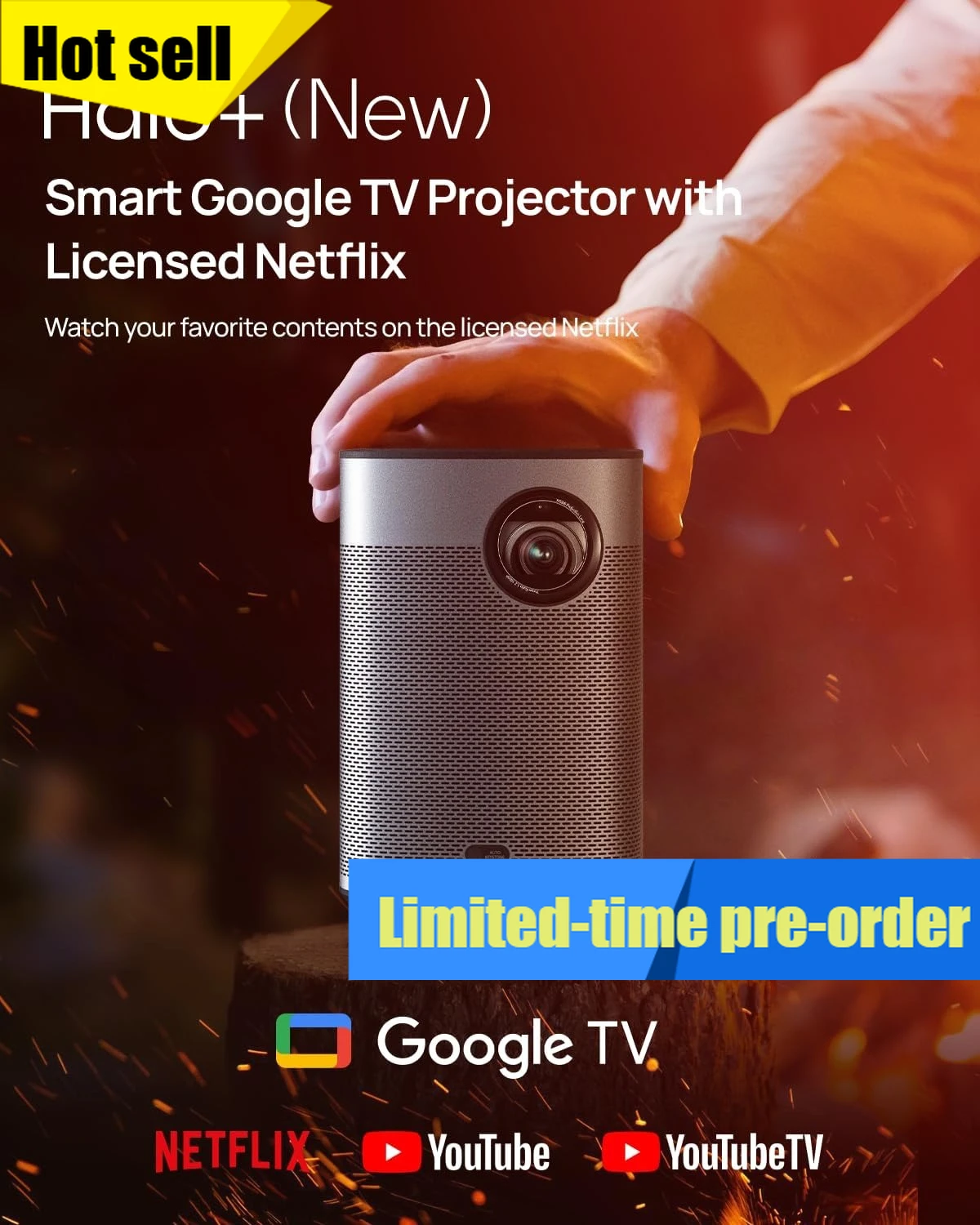 

Портативный проектор Hardware Halo+ GTV NEW, Google TV с лицензионным Netflix, 700 ISO люмен, 2 динамика Harman Kardon по 5 Вт