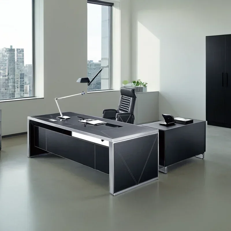 boss desk, president and manager office desk with side cabinet, leading modern boss desk and chair combination
