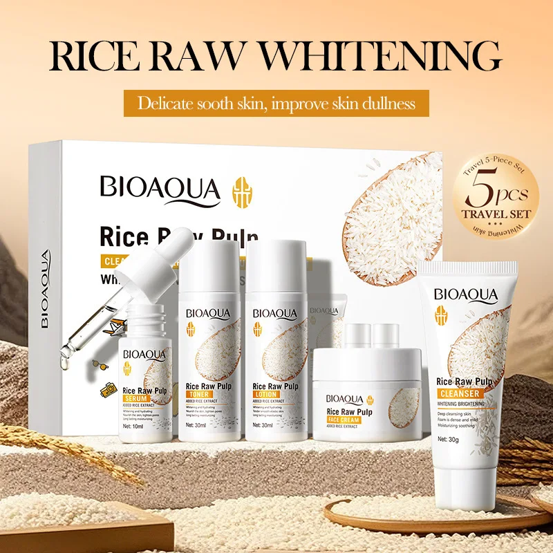 conjunto-de-cuidados-com-a-pele-bioaqua-de-arroz-branco-com-5-pecas-hidratante-limpador-facial-creme-facial-serum-e-locao-clareadora-anti-envelhecimento