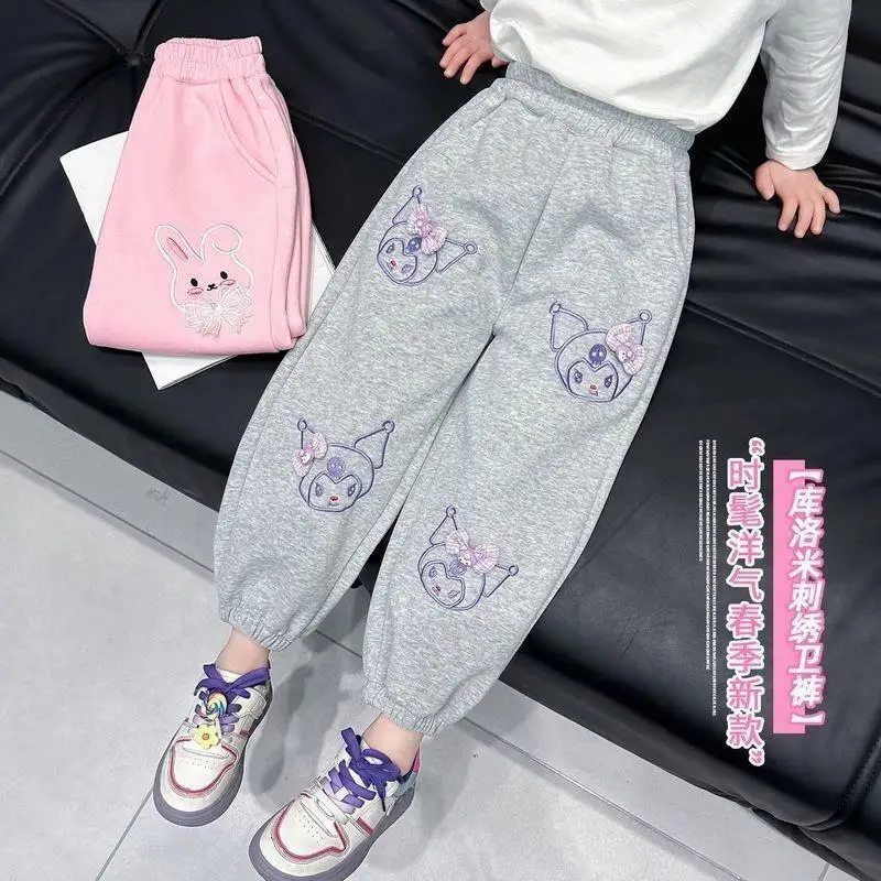 

Sanrio Kuromi Girls Fleece Pants Winter 2025 New Cute Cartoon Rabbit Ins Fashion Casual Trousers For Children Kawaii Trendy