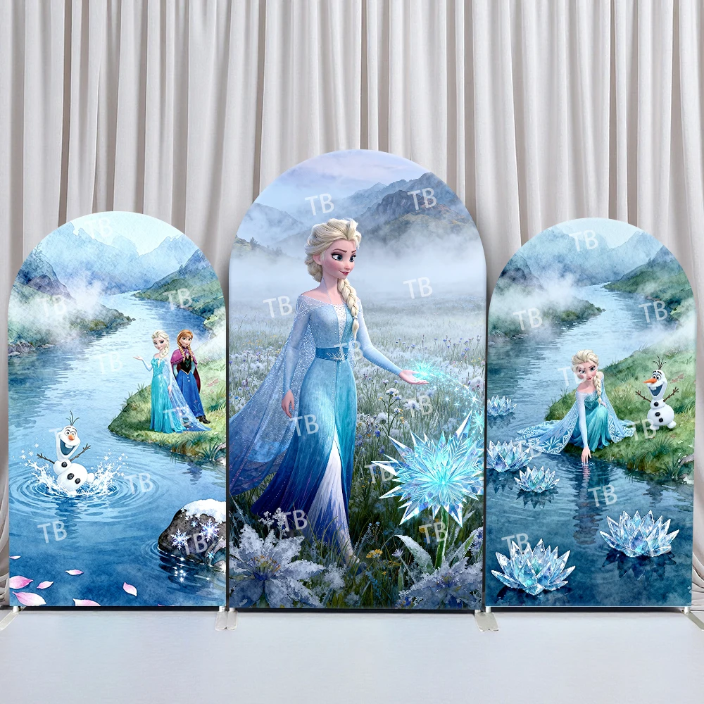 

TB Disney Frozen Elsa Anna Olaf Water Scene Arch Backdrop for Birthday and Baby Shower Kids Party Decoration Photo Booth Props