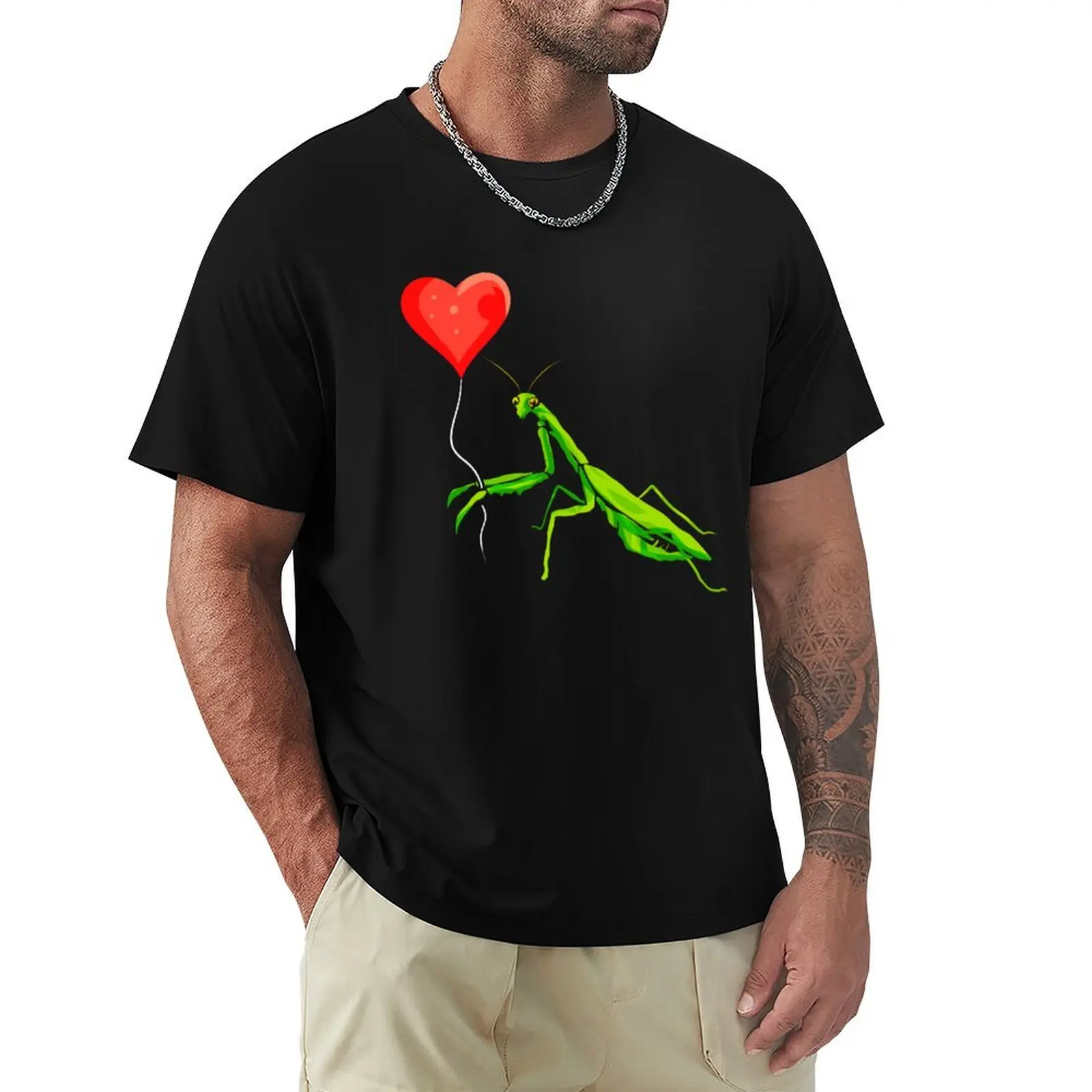 Praying Mantis Heart Balloon Insect Bug Lover Gift T-Shirt Simple Line Art Print Tee