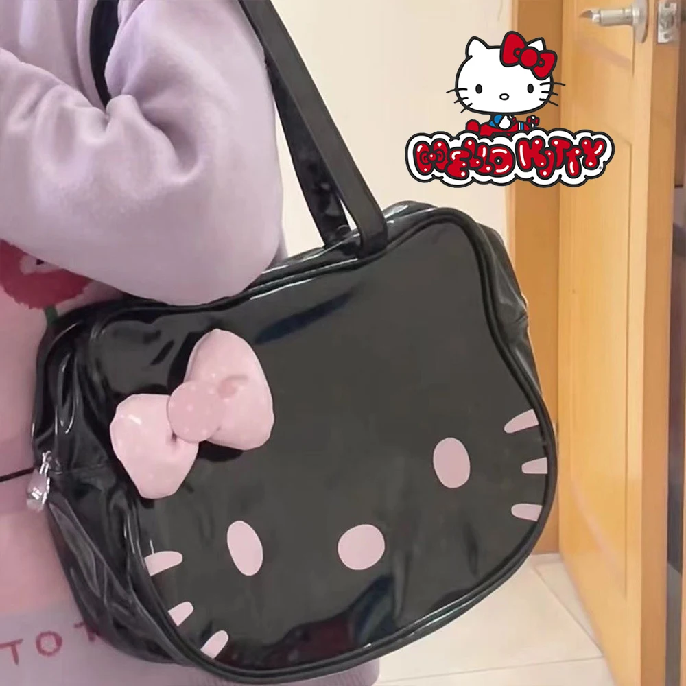 Hello Kitty Sanrio borsa a tracolla in pelle PU borsa da donna con fiocco simpatico cartone animato Versatile Tote Bag Y2k borsa di Design di lusso