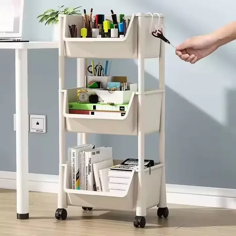 Wholesale Multi-layer Mobile Bookshelf Home Kitchen Fruit Vegetable Rack Living Room Storage Snack Floor Basket