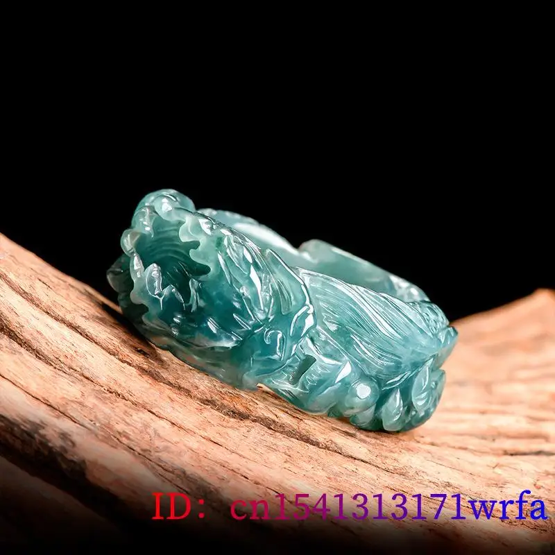 Blue Myanmar Jadeite Dragon Ring Designer Real Jewelry Women Luxury Natural Burmese Jade Gift Gemstone Charm Amulet Fashion