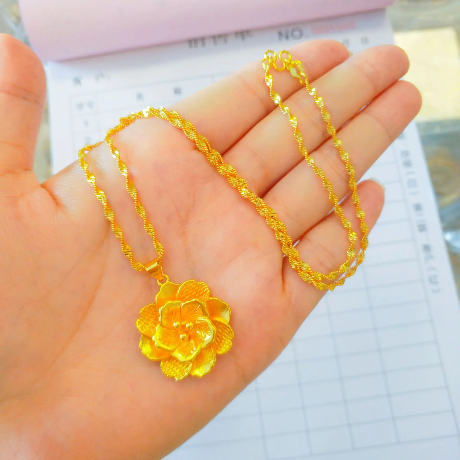 

Peony Pendant Women 24K Gold AU999 - Full-bloomed peony, warm pure gold, elegant feminine charm