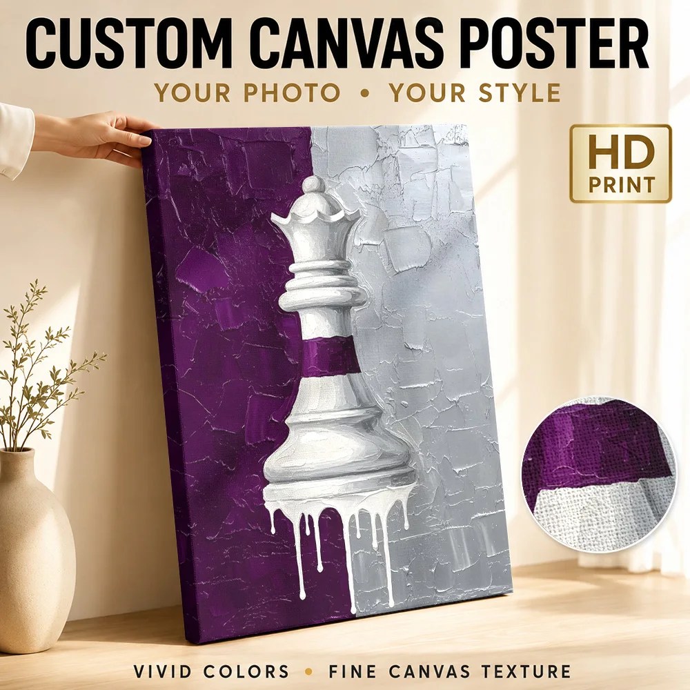 Dripping White Queen Chess Piece Framed Canvas Print Poster Custom Sports Portrait Canvas Wall Art for Gym Decor Ready to Hang