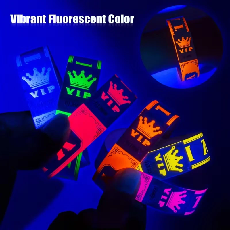 {MX} 100 Stück VIP Neon-Armbänder aus fluoreszierendem Papier, wasserdichte Einweg-Armbänder für Partys, Musik, Festivals und Veranstaltungen – Detail 6