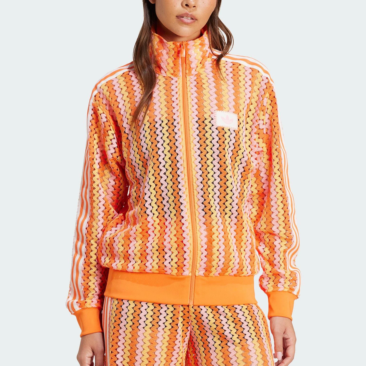 

Adidas Genuine Originals Women's Crochet Striped Stand Collar Jacket KC0748