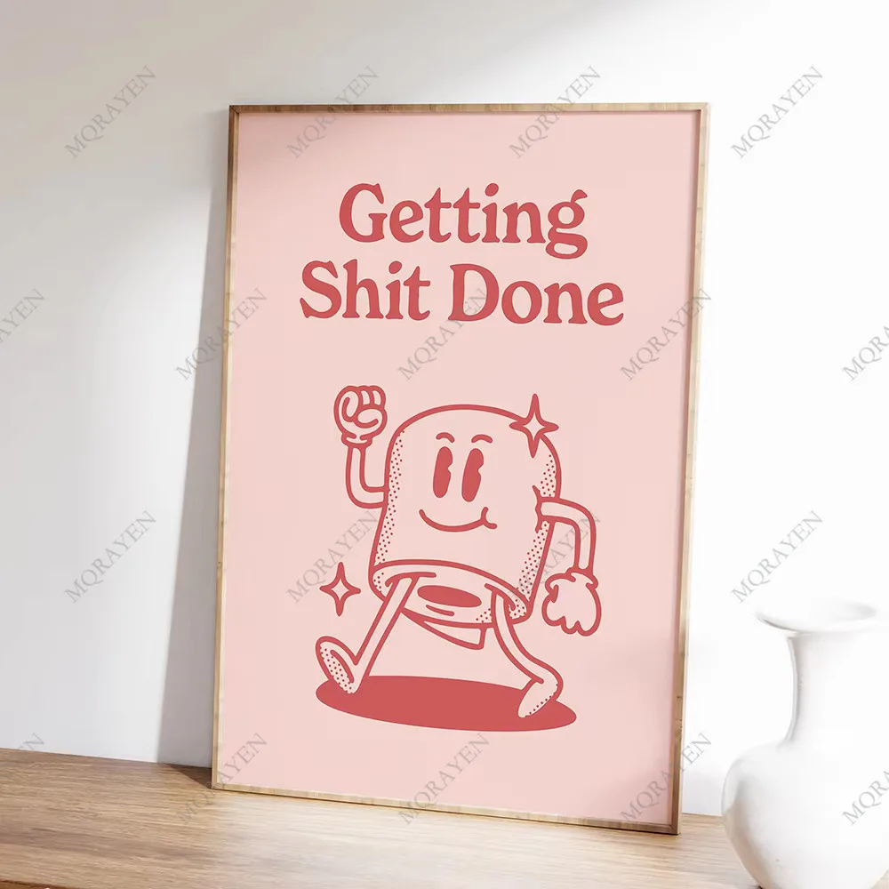 Funny Bathroom Sign Posters Retro Getting Shit Done Quote Prints Canvas Painting Wall Art Pictures For Toilet WC Room Decor