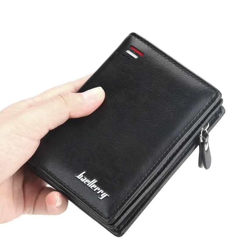 New Men Leather Coin Wallet Short Zipper Multi-card Cardholder Fashion Purse Male Business Vintage Large Capacity Wallets Purses