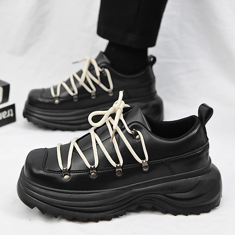 Thick soled trendy fashion designer style shoes Adolescents and adults Leather Shoes Height Increasing Casual outdoors Shoes Men