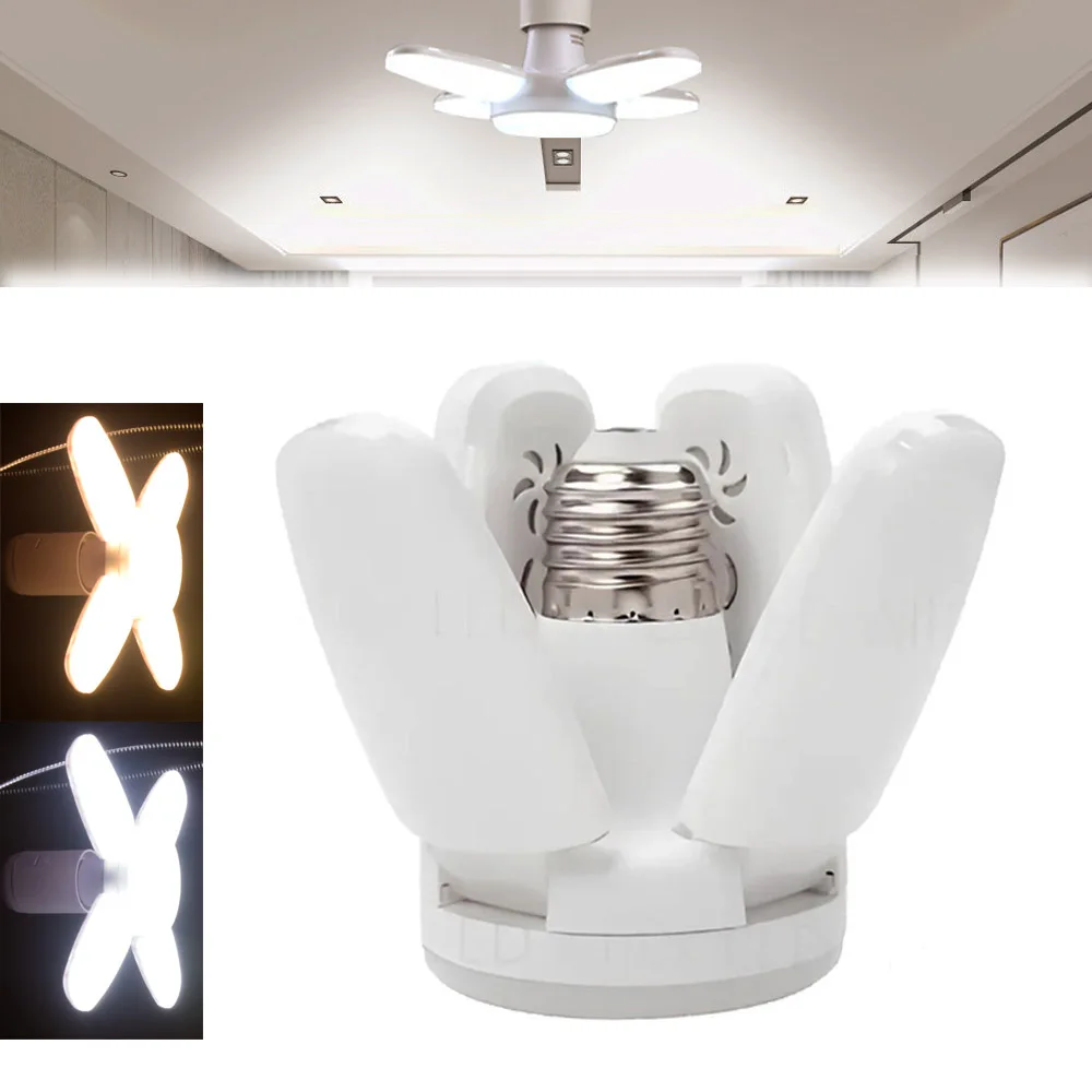 

E27 Foldable LED Lamp Fan Shape 28W AC 85-265V LED Ceiling Light 28W Super Bright Warm/Cool White LED Light Bulb for Home