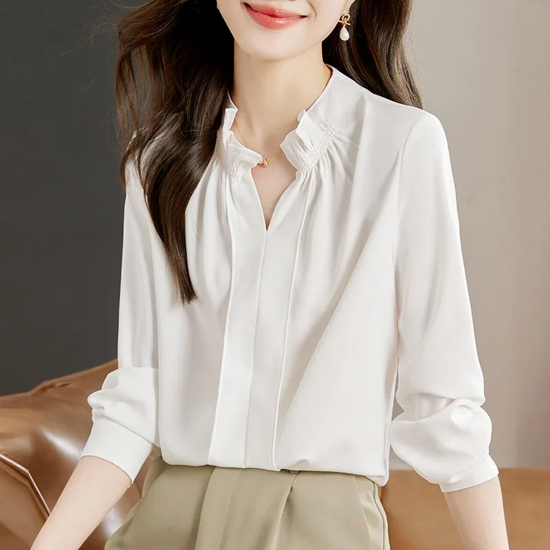 New Long Sleeve Women Blouse White Black V-Neck Chiffon Blouse Shirt Women Tops Blusas Para Mujer Blusas Camisas De Mujer M821