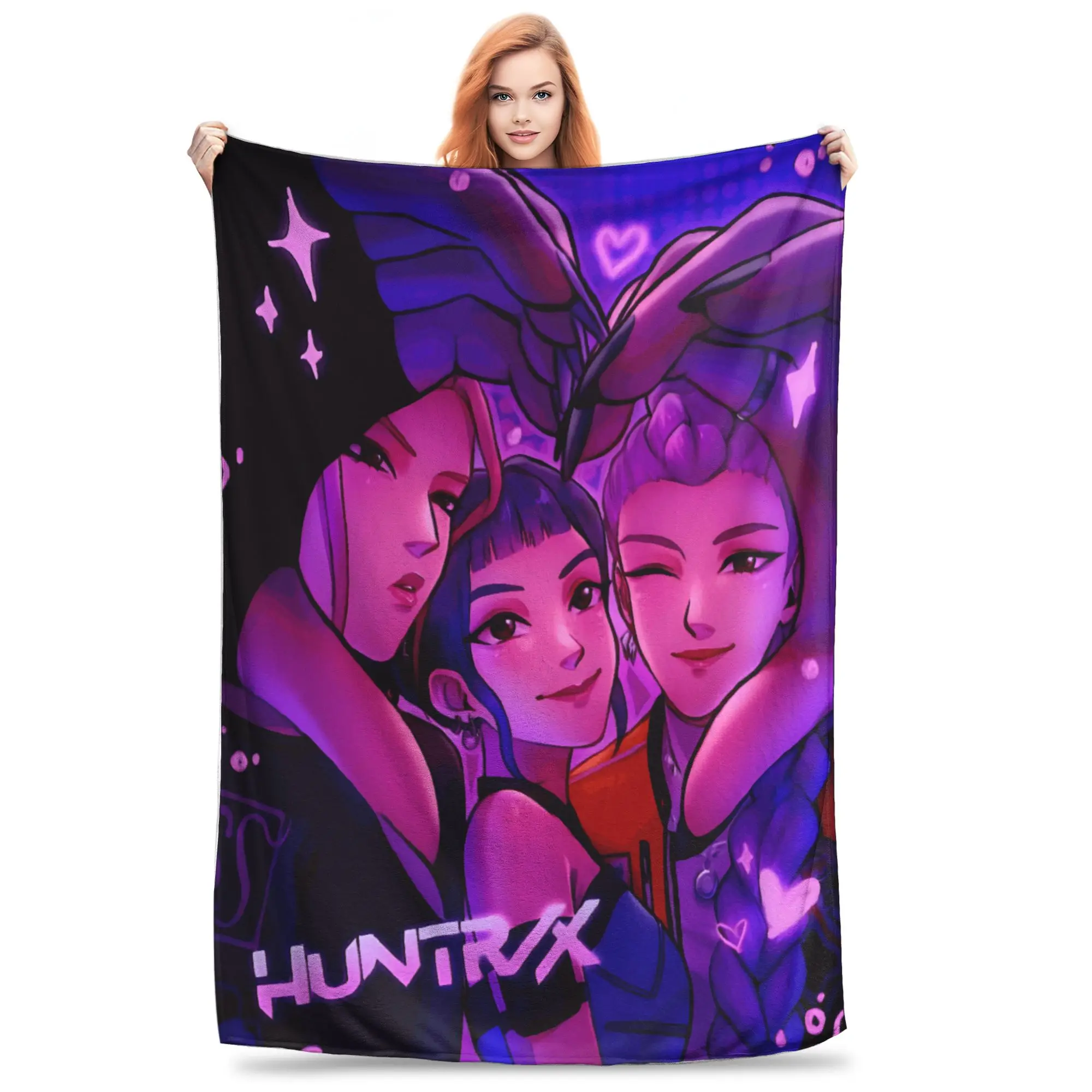 

Плюшевое одеяло Huntrix для детей, охотник на демонов, сердце, фланелевое постельное белье, пледы для дивана, кресла, супер мягкое покрывало индивидуального качества