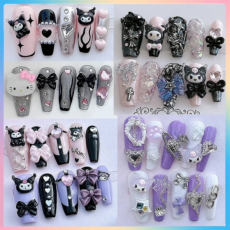Y2K Sanrios Kuromi Wearing Armor Hello Kitty Cinnamoroll Melody Anime Cartoon Pochacco Detachable Repeatable Charm False Nail