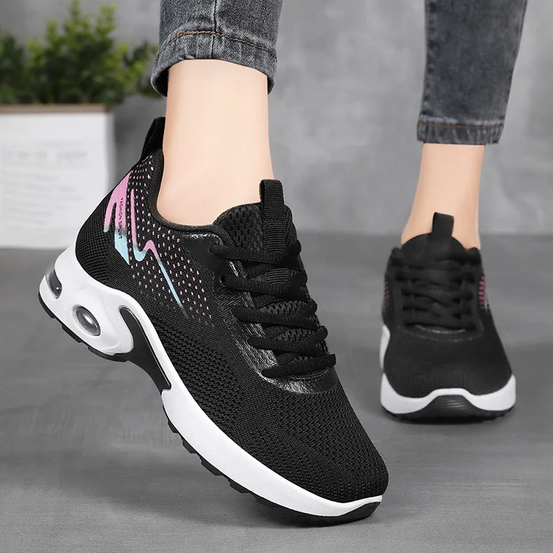 Shoes women 2024 spring and autumn new sports flying woven casual shoes soft sole breathable comfortable running shoes