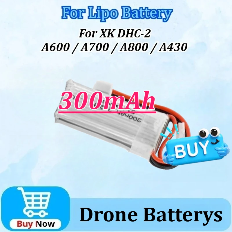 

25C/35C 2S 7.4V 300mAh Lipo Battery for XK DHC-2 A600 A700 A800 A430 WLToys F959 RC Airplane RTF Rechargeable Battery
