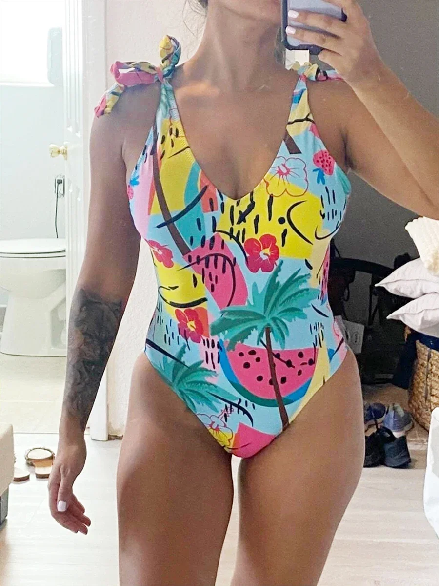 Bañador Sexy con nudo y hombros descubiertos para mujer, traje de baño de una pieza para mujer, traje de baño 2023, ropa de playa para mujer, Monokini