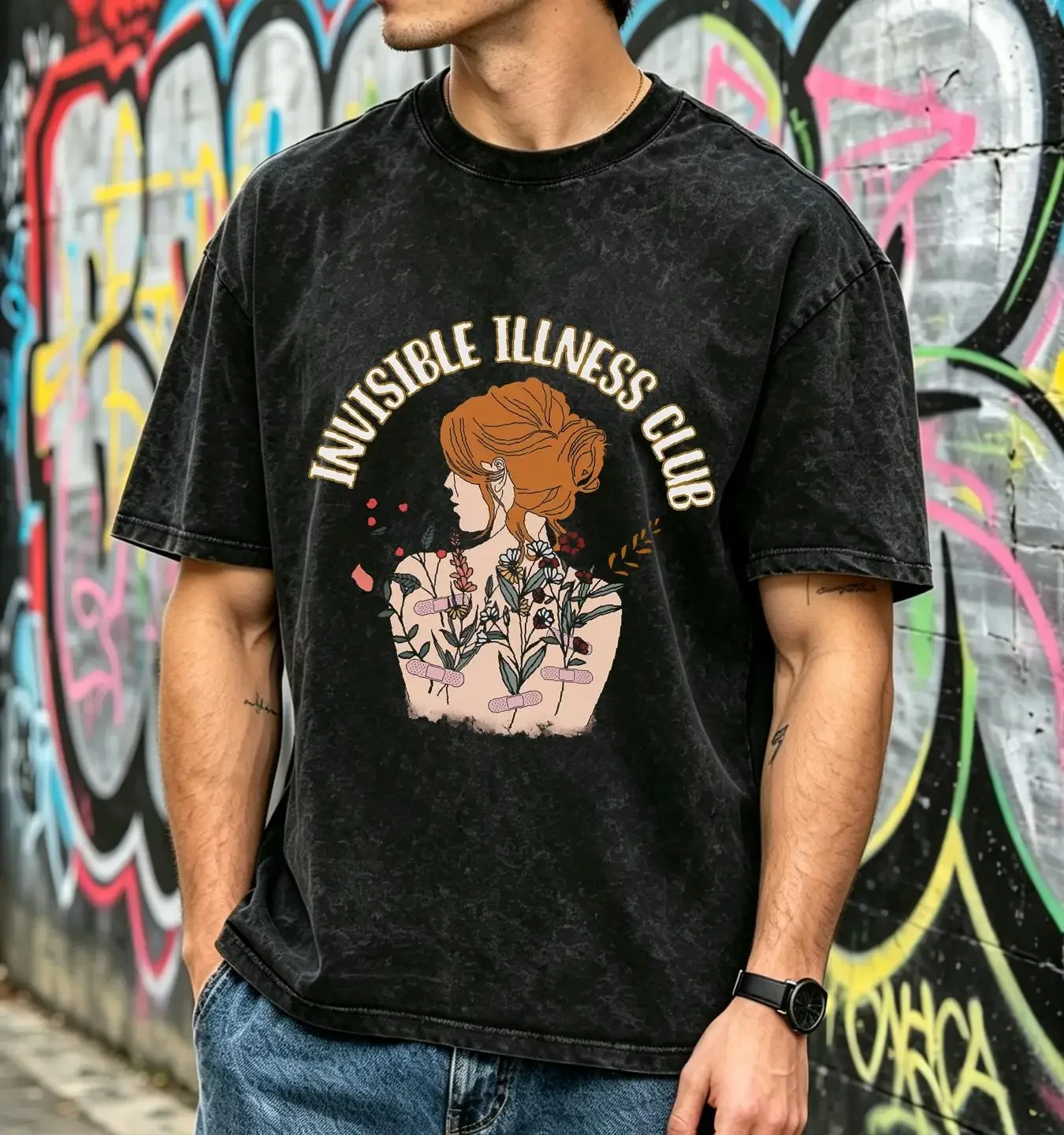 washed T Shirt Invisible Illness Club chronic Disability Awareness Spoonie Pain tee medical lupus pcos POTS vintage Washed