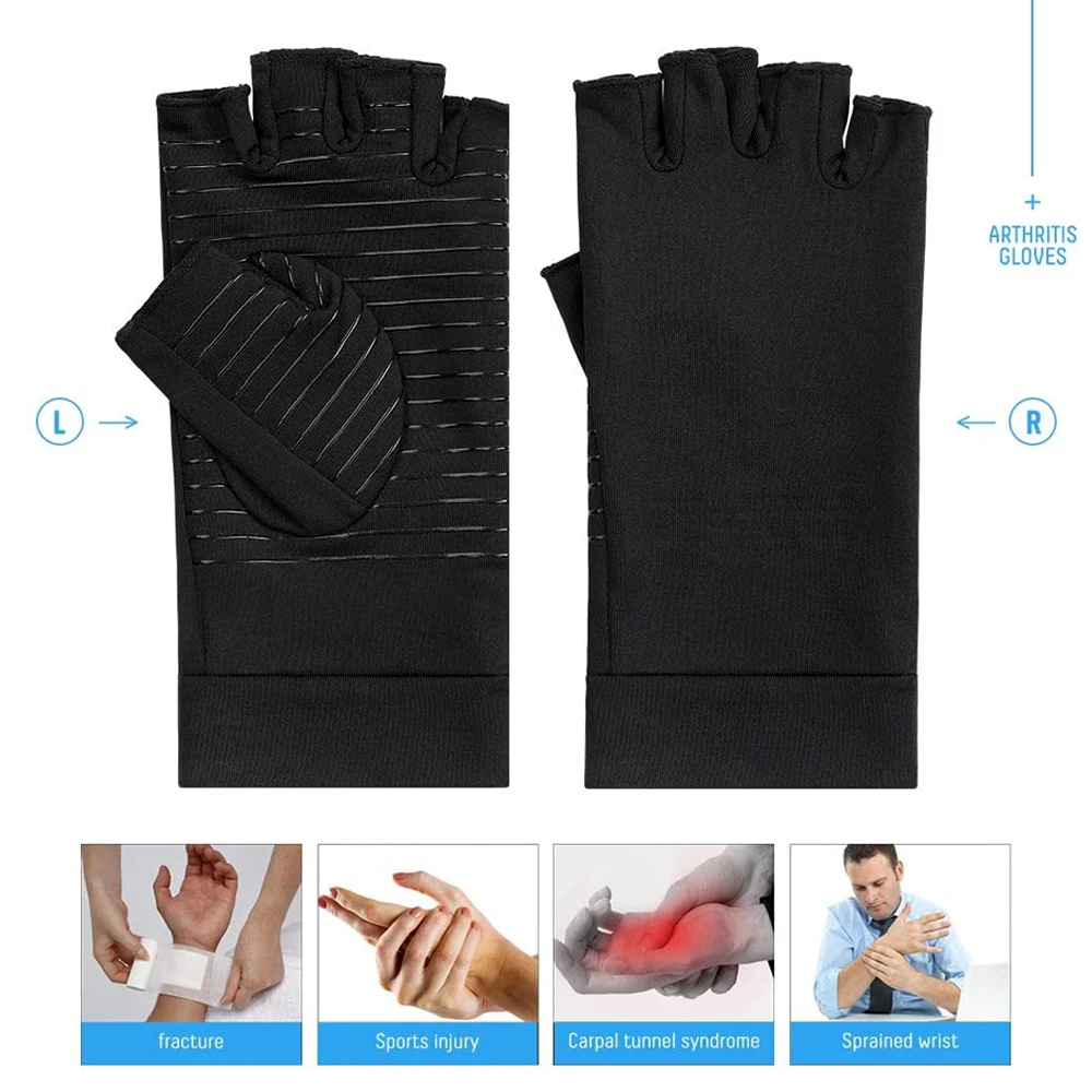 1Pair Arthritis Gloves Hand Support Wrist Brace for Swelling - Fingerless Gloves Carpal Tunnel Pain Wrist Support for Women Men