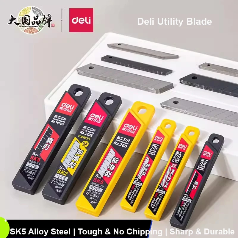 Deli Cutter Blades High-Quality Black/Silver Alloy Steel Replacement Blade Fit for All Type Knife, Use in Home Office Art Crafts