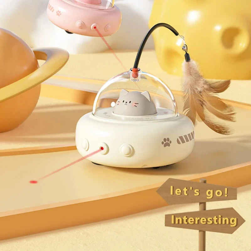 

New Electric Smart Teaser Cat Toy UFO Cat Teaser Stick With Bell Training Pet Toys Replaceable Feather Interactive Cat Supplies