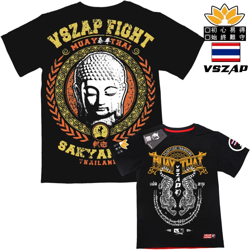 VSZAP MUAY THAI Short-sleeved T-shirt Tiger MMA Men T Shirt Buddha Head Mens Workout Shirts Oversized T Shirt Streetwear