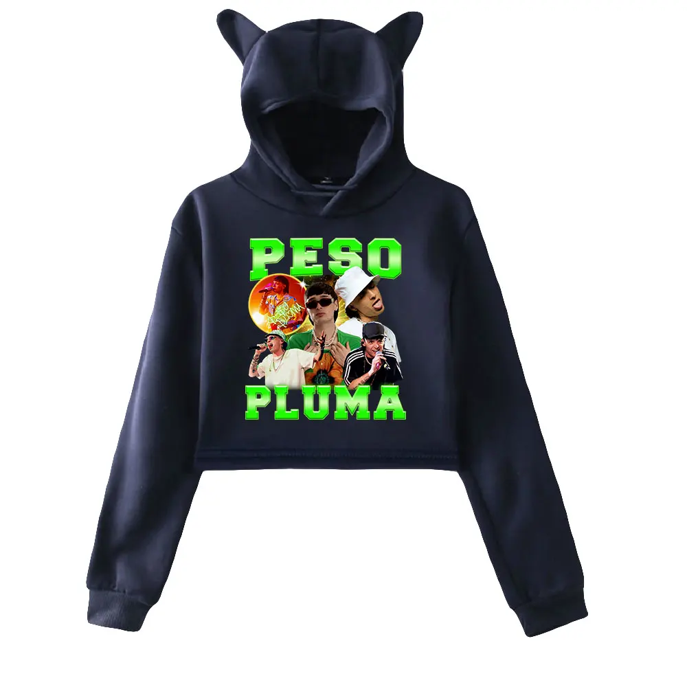 Peso Pluma Pullover Cat Ears Hoodie Long Sleeve Sweatshirts Female Crop Top 2023 Hip Hip Young Singer Women's Clothes