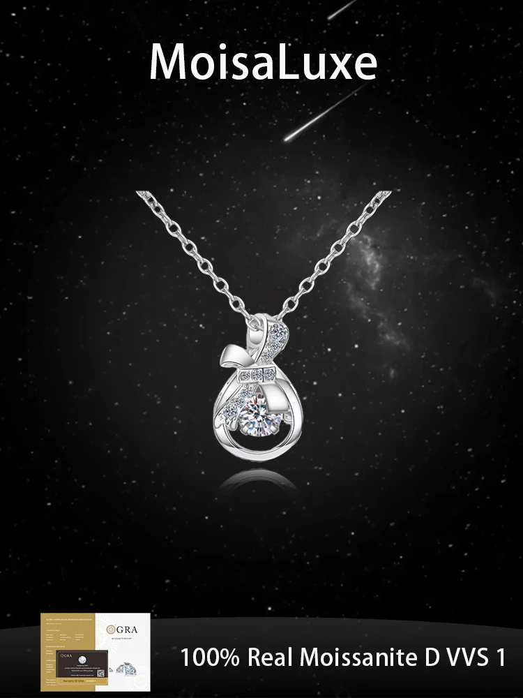 

MoisaLuxe Official Store Moissanite Plata Sterling 925 Silver Smart Money Bag Fashion Pendant Necklace for Women Jewelry Gift
