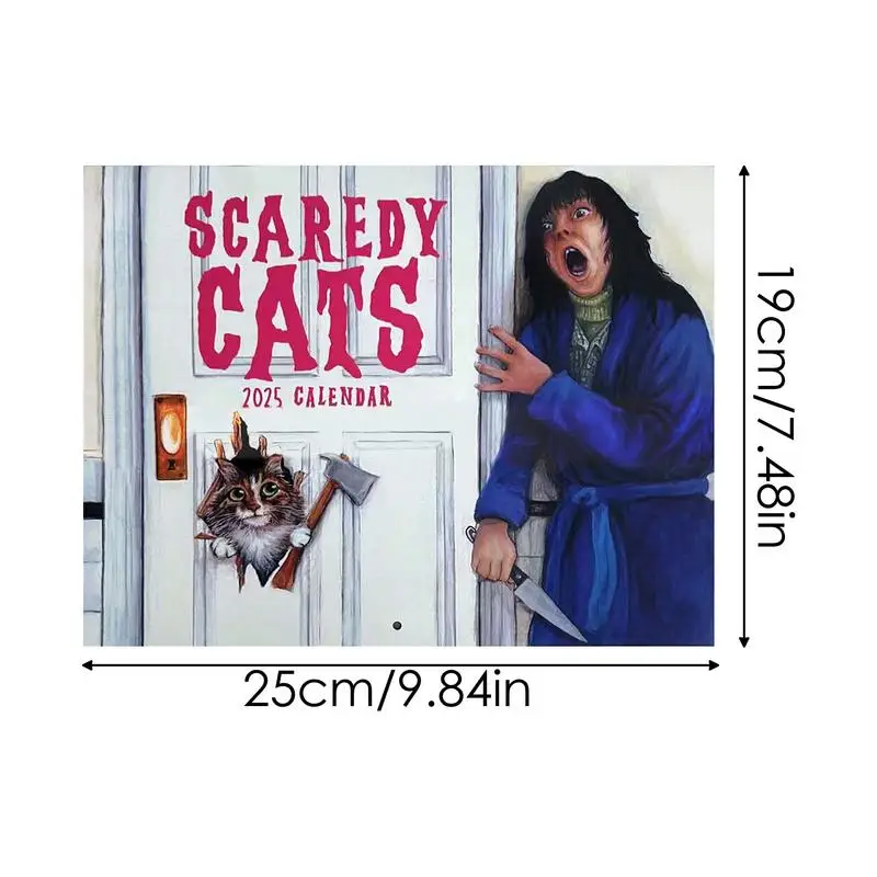 Scaredy Cats 2024 miesięczny kalendarz, horror filmowy parodia kota 12-miesięczny kalendarz ścienny do planowania organizowania i codziennego harmonogramu