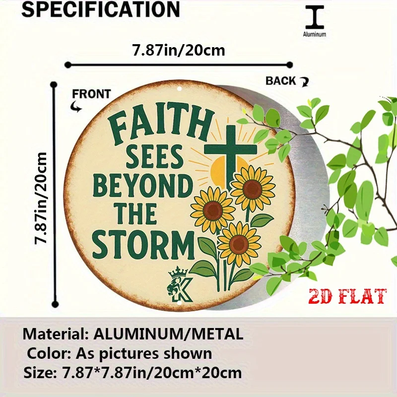 2D Flat, 1pc Vintage Farmhouse Faith Metal Wall Decor - Rustic Sunflower & Cross Design with 